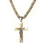 Granny Chic Kreuzkette mit Jesus-Kruzifix in Gold-Silber-Optik auf Weiß