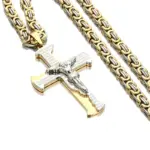 Silber-goldfarbene Kruzifix-Königskette mit Jesusfigur und spanischem Gebetstext