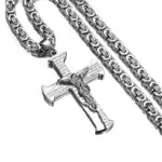 Silberfarbene Kruzifix-Halskette mit Jesusfigur und spanischem Vaterunser auf dem Kreuz