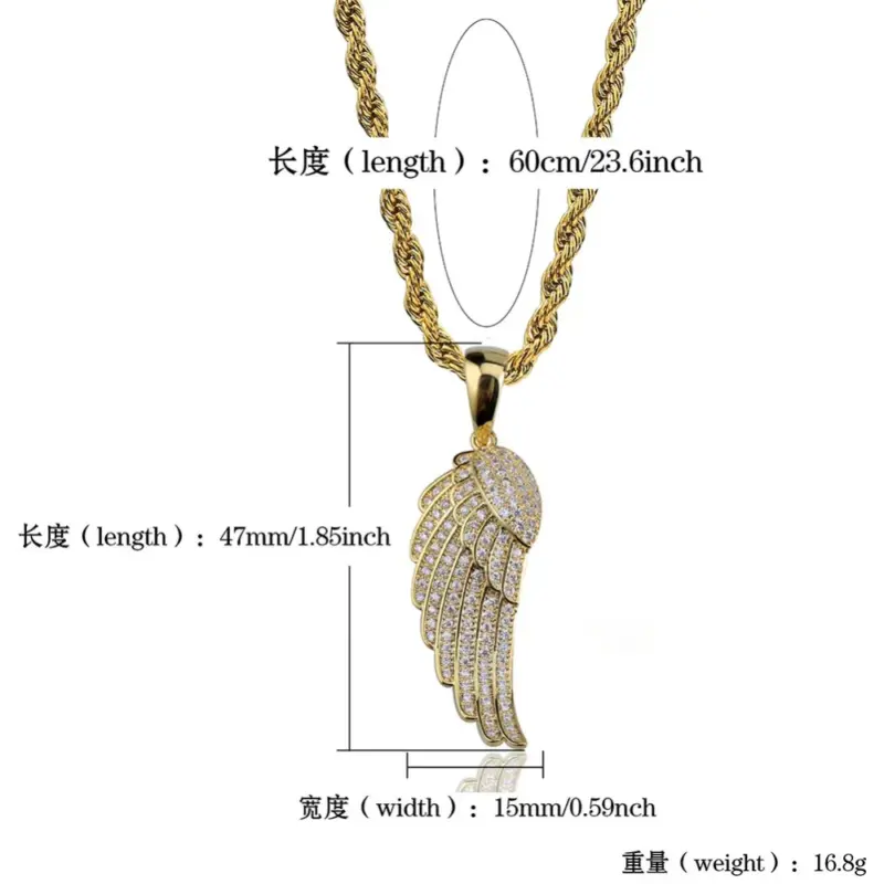 Maßgrafik der TOPGRILLZ Engelsflügel Kette mit 4,7 cm Anhänger und 60 cm Beispielkette