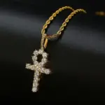 TOPGRILLZ Ankh Anhänger goldfarben mit klaren Steinen