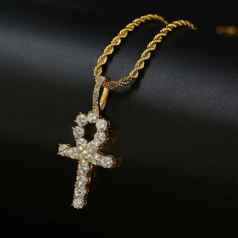 TOPGRILLZ Ankh Anhänger goldfarben mit klaren Steinen