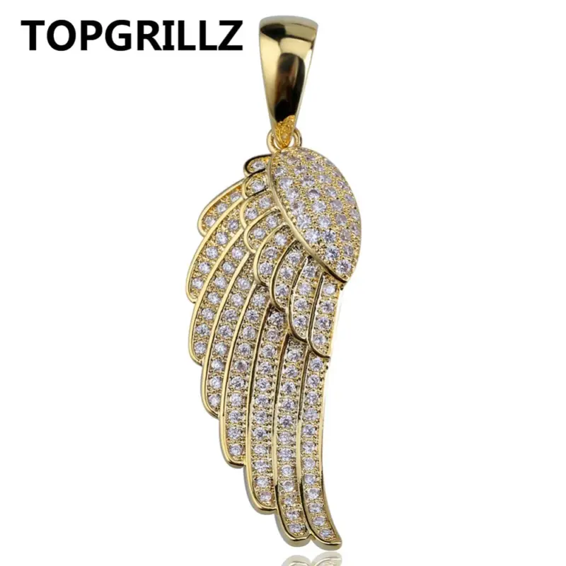 Goldfarbener TOPGRILLZ Engelsflügel Anhänger mit Zirkonia auf weißem Hintergrund