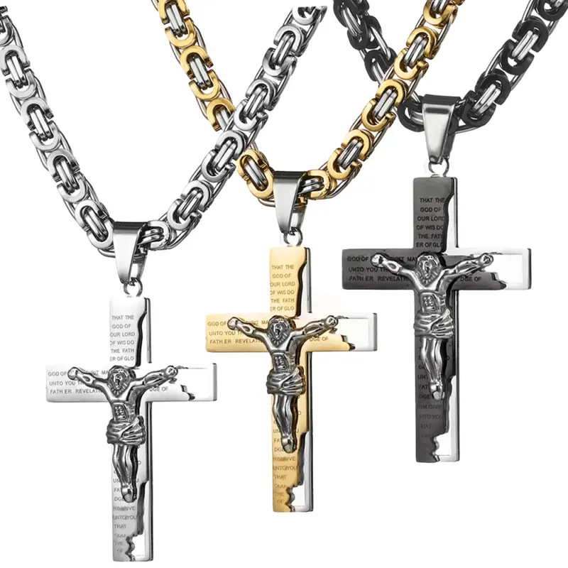 Granny Chic Byzantiner-Königskette mit Jesus-Kruzifix in Silber-, Gold-Silber- und Schwarz-Silber-Optik