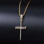 TOPGRILLZ Nagelkreuz Anhänger goldfarben mit Zirkonia