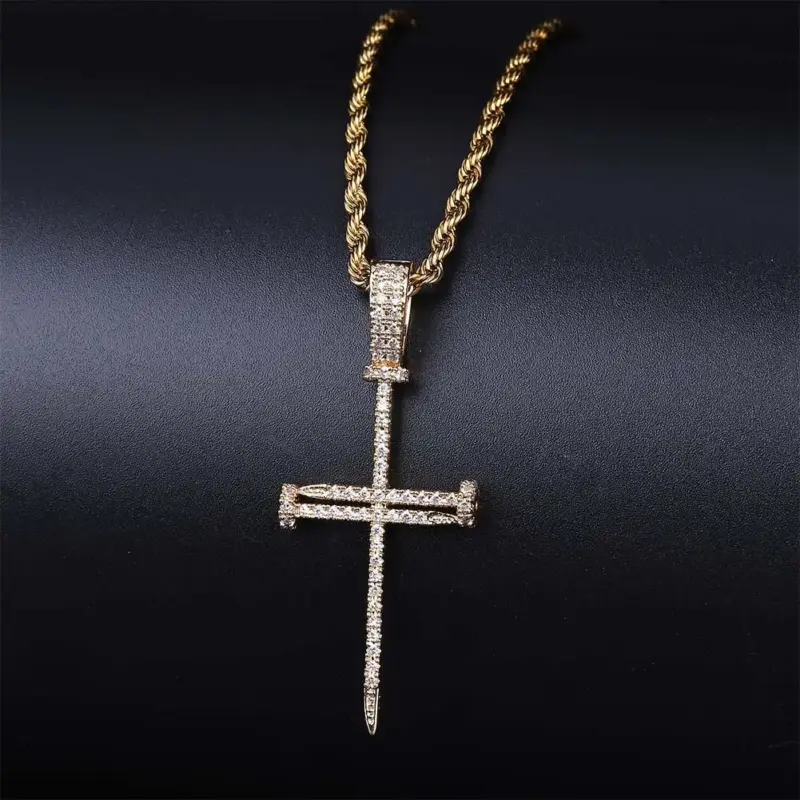 TOPGRILLZ Nagelkreuz Anhänger goldfarben mit Zirkonia