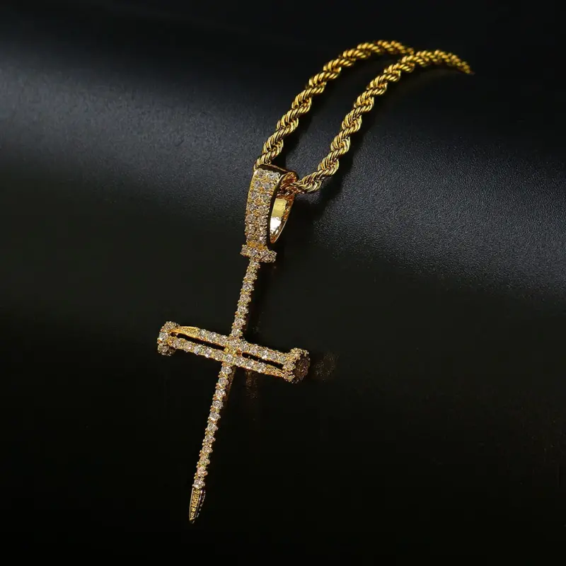 TOPGRILLZ Nagelkreuz Anhänger goldfarben mit Zirkonia