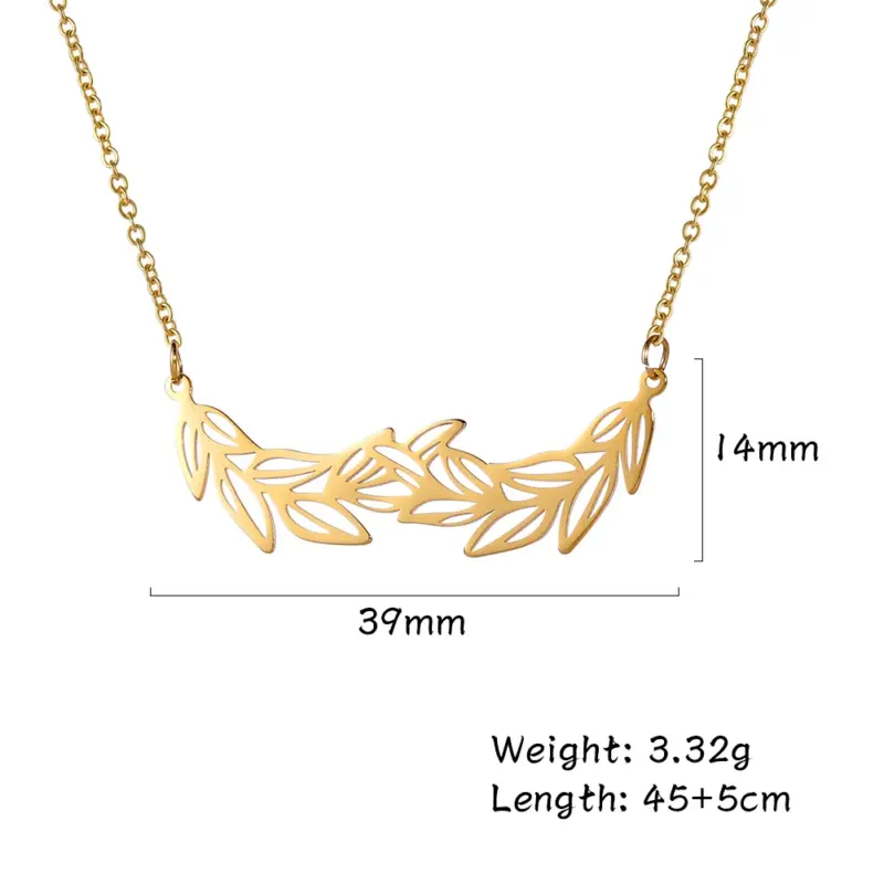 Goldfarbene Olivenzweig-Kette: Motivmaß 39 × 14 mm, Kette 45 + 5 cm und 3,32 g laut Lieferant