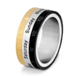 VQYSKO Design 3: Ring mit englischen Wochentagen, Zahlen und römischen Zeichen in Gold Silber Schwarz