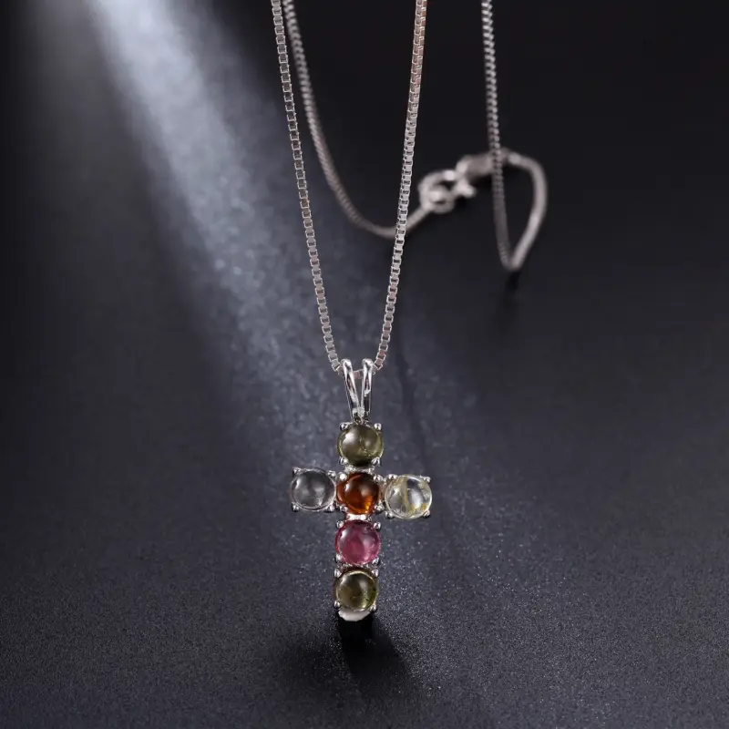 GEM'S BALLET Kreuzkette Damen – Edelstein-Kreuz an Silberkette