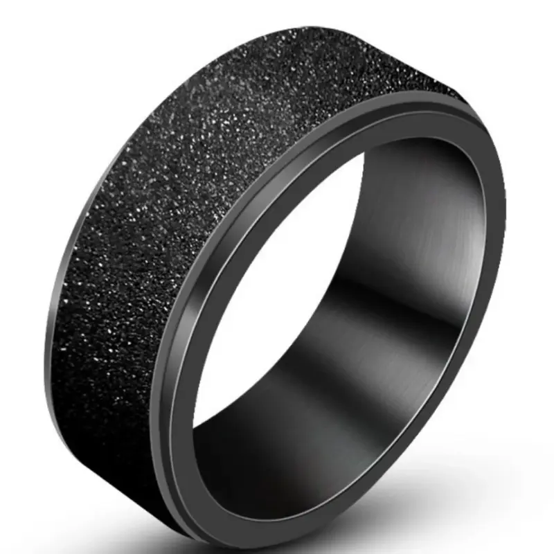 VQYSKO Design 5: schwarzer Edelstahlring mit körnig strukturierter, glitzernd wirkender Oberfläche