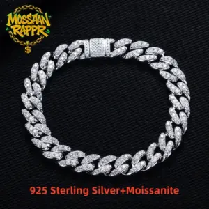 MossanRappr Moissanit Cuban Armband aus 925 Sterling Silber