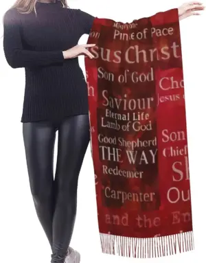 Namen Jesu Schal in Rot – christlicher Schal mit englischen Jesus-Titeln