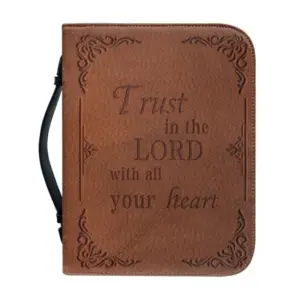 Braune Bibelhülle Trust in the Lord with all your heart mit verziertem Rahmen und schwarzem Tragegriff