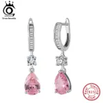 ORSA JEWELS LZE33 Silber-Ohrhänger mit klarem Rundstein und rosafarbenem Zirkonia-Tropfen, Vorder- und Seitenansicht