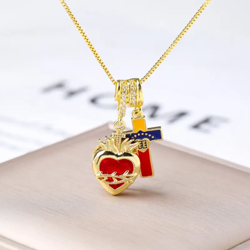 Chelsea Kette – Heiliges Herz mit Dornenkranz und FE-Kreuz