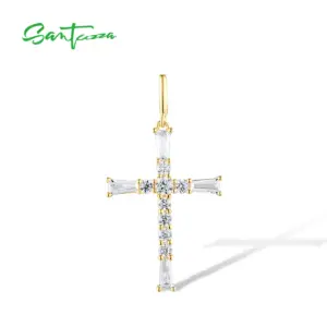 SANTUZZA Kreuzanhänger Damen – 925 Sterling Silber, goldfarben mit weißen Cubic Zirconia
