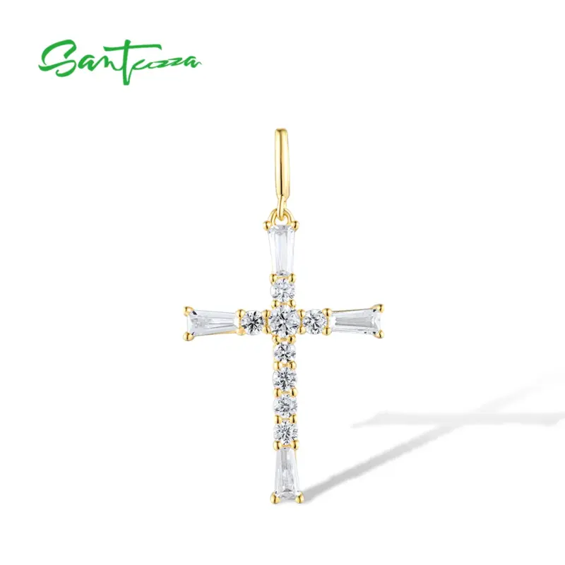 SANTUZZA Kreuzanhänger Damen – 925 Sterling Silber, goldfarben mit weißen Cubic Zirconia