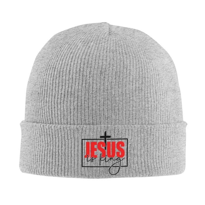 Graue Jesus Is King Beanie mit Kreuz – Farbvariante Grau