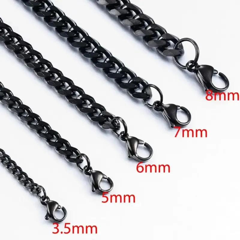 Schwarze Panzerkette aus Edelstahl – Breiten 3,5 bis 8 mm