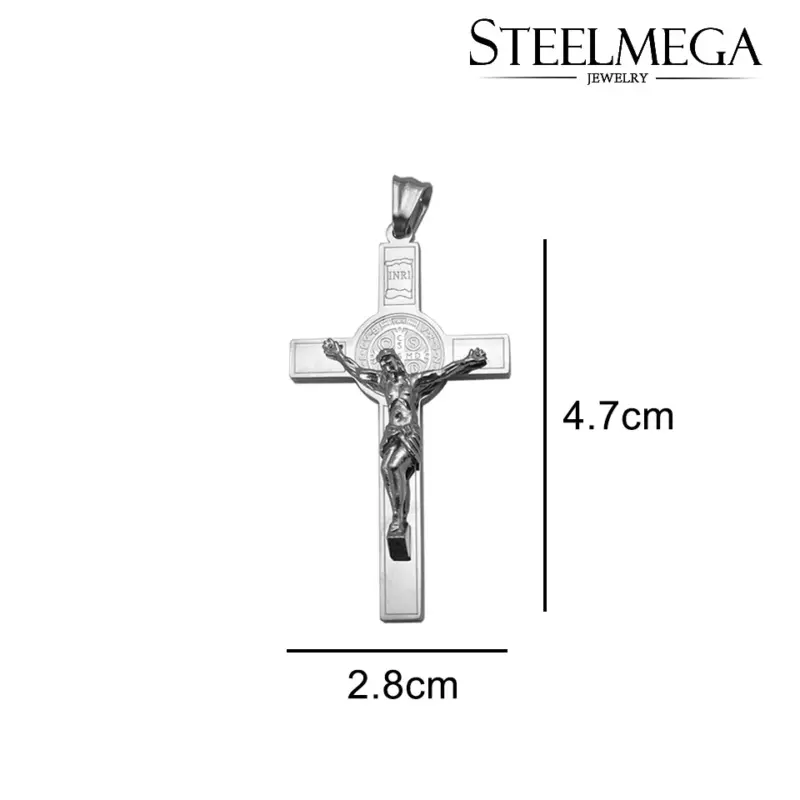 Benediktus-Kruzifixanhänger in Silberoptik, Größe 4,7 mal 2,8 cm, Maßgrafik