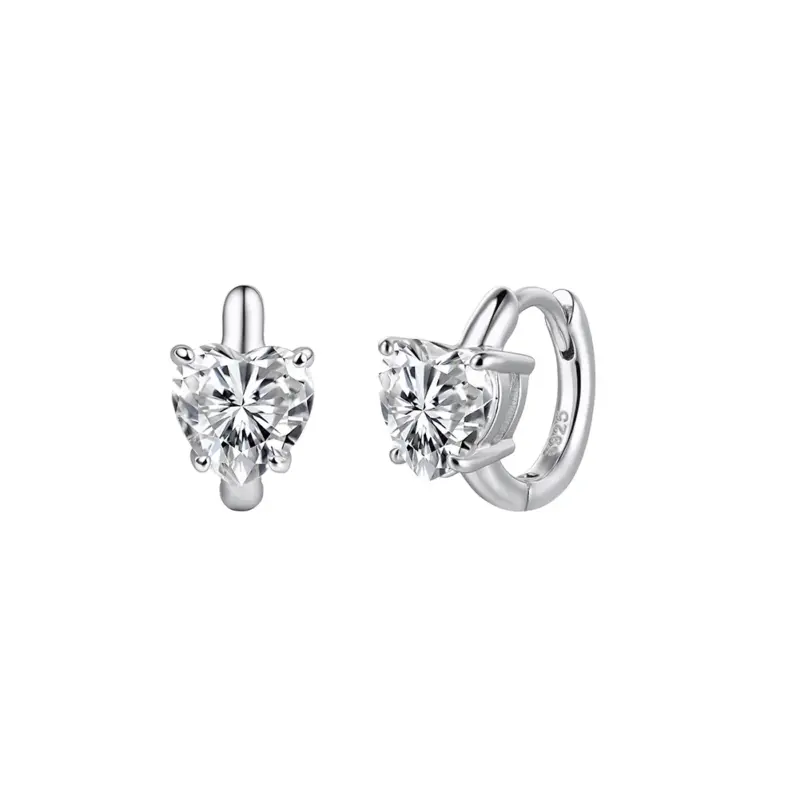 kf-S25589a23e3ef4bea9f87b6d0c2d11275u ORSA JEWELS LZE66 Herz-Creolen in Silberoptik mit klarem Herzstein – Vorder- und Seitenansicht
