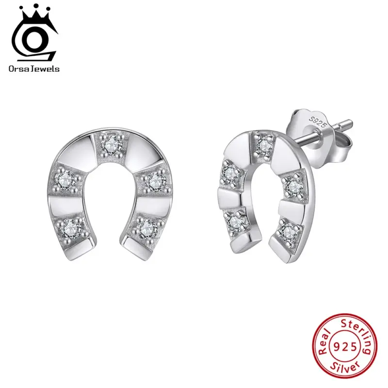 ORSA JEWELS APE145 Hufeisen-Ohrstecker Silberoptik mit fünf klaren Schmucksteinen, Herstellervergleich zweier Ansichten