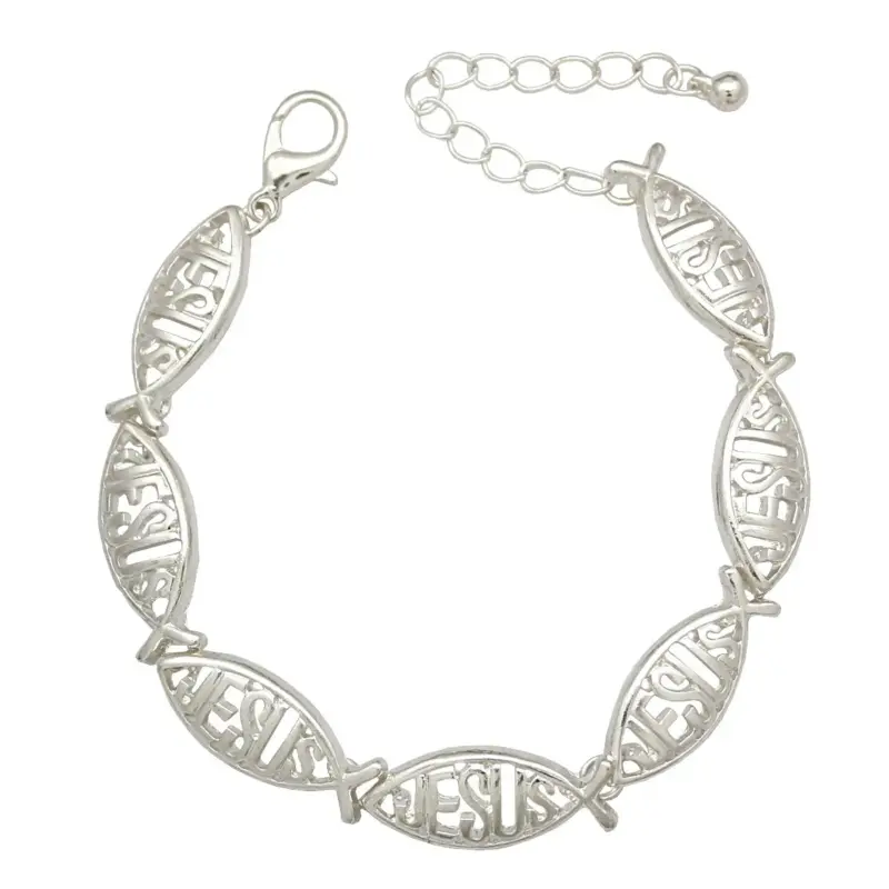 RechicGu Jesusfisch Armband Silberfarben mit JESUS-Schriftzug