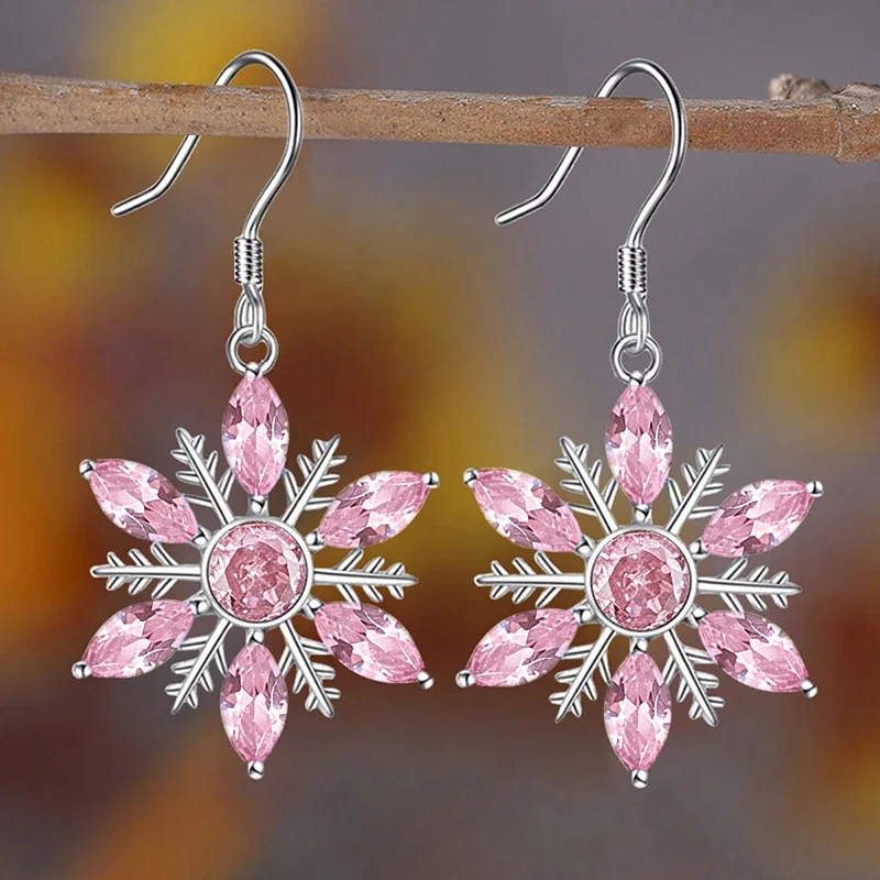 kf-S2888af460143498d819c26e791e116a0C Huitan Schneeflocken-Ohrringe mit rosa Zirkonia – Hauptansicht