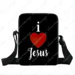 Fantasy Valley schwarze Schultertasche mit rotem Herz und weißem I Love Jesus Schriftzug