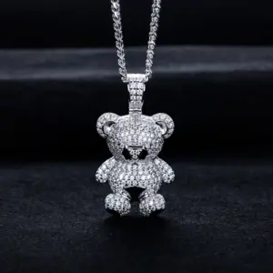 MossanRappr Moissanit Teddybär Anhänger mit 925-Silberkette
