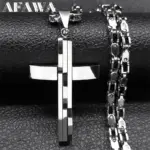 AFAWA Kreuzkette Herren in Silberoptik mit geometrischem Kreuzanhänger und Gliederkette