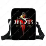 Fantasy Valley Jesus Saved My Life Crossbody-Tasche mit dekorativem Kreuz- und Schriftzug in Rot-Silberoptik