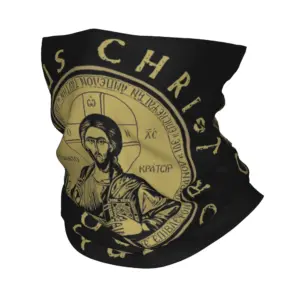 Orthodoxes Schlauchtuch mit Christusikone in Gold auf schwarzem Stoff – Design 1