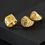 Goldfarbene PRJEWEL Kreuzringe – rechteckiger Kreuzring, runder Kruzifixring und ovaler Gebetsring