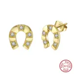 ORSA JEWELS Hufeisen-Ohrstecker APE145 Goldfarben, Vorder- und Seitenansicht mit fünf Zirkonia laut Anbieter