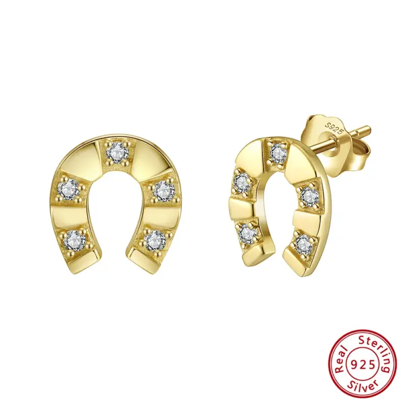 ORSA JEWELS Hufeisen-Ohrstecker APE145 Goldfarben, Vorder- und Seitenansicht mit fünf Zirkonia laut Anbieter