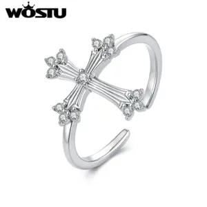 WOSTU Ring mit Kreuz für Damen – silberfarben und verstellbar