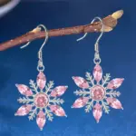 Huitan Schneeflocken-Ohrringe Damen – rosa Zirkonia, Detailansicht