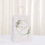 boomcool Geschenktüte Motiv 441-1 mit grünen Blattzweigen, goldenen Linien und englischem Thank-you-Schriftzug