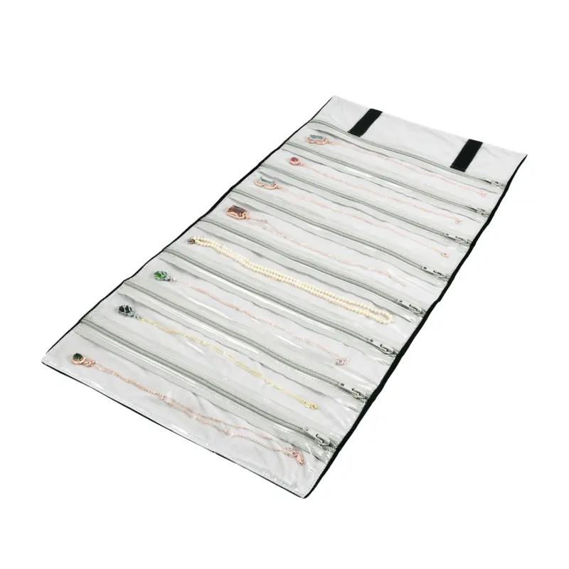 Grau heller Schmuck Organizer mit acht langen Reißverschlussfächern