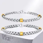 VNOX zweifarbiges Herrenarmband mit silberfarbenen Kettengliedern und goldfarbenen Elementen, zwei Gliederformen