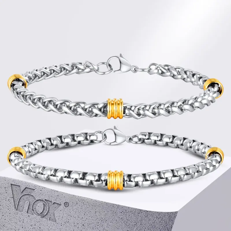 VNOX zweifarbiges Herrenarmband mit silberfarbenen Kettengliedern und goldfarbenen Elementen, zwei Gliederformen