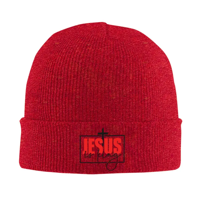 Rote Jesus Is King Beanie mit Kreuz – Farbvariante Rot