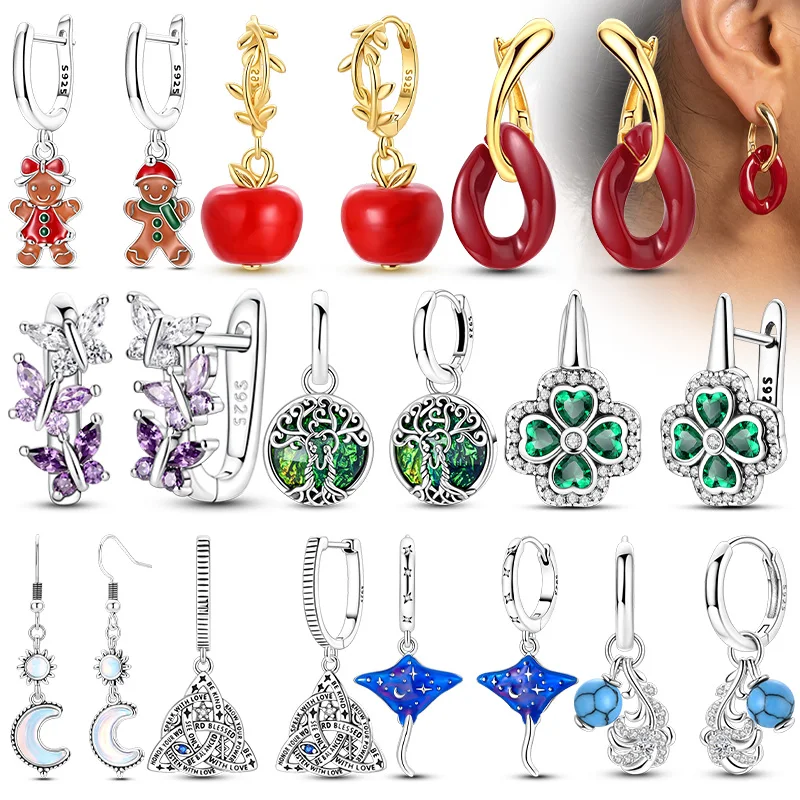 kf-S58e22010ee94438b8dc80c401a5b332bX Übersicht mit unterschiedlichen Ohrschmuck-Designs, darunter Lebkuchenfiguren, Äpfel, Schmetterlinge und Kleeblätter