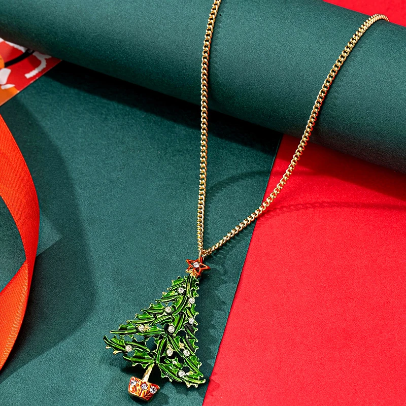 Huitan Tannenbaum-Kette Damen – Weihnachtsmotiv mit Zirkonia