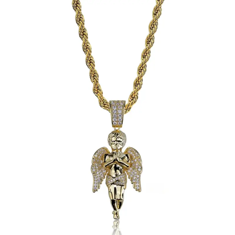 Engel Kette Iced Out in Goldoptik mit Zirkonia