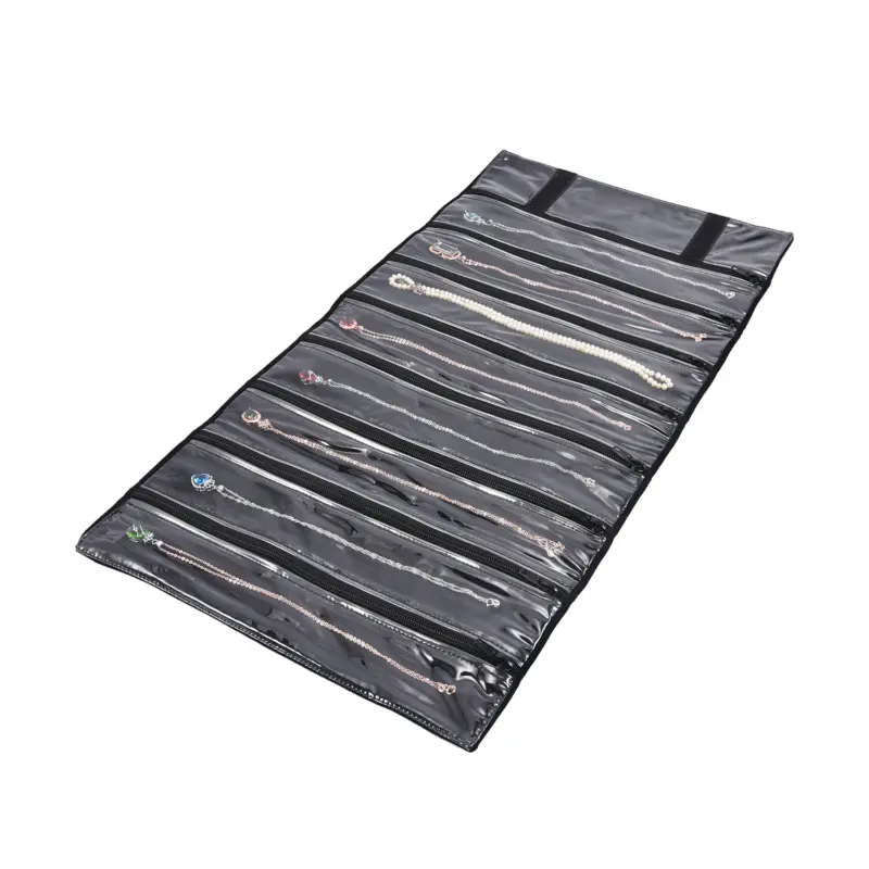 Schwarzer Schmuck Organizer mit acht langen Reißverschlussfächern
