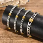 Vier unterschiedliche VNOX Armband-Gliederarten in silberfarbener und goldfarbener Optik im Vergleich