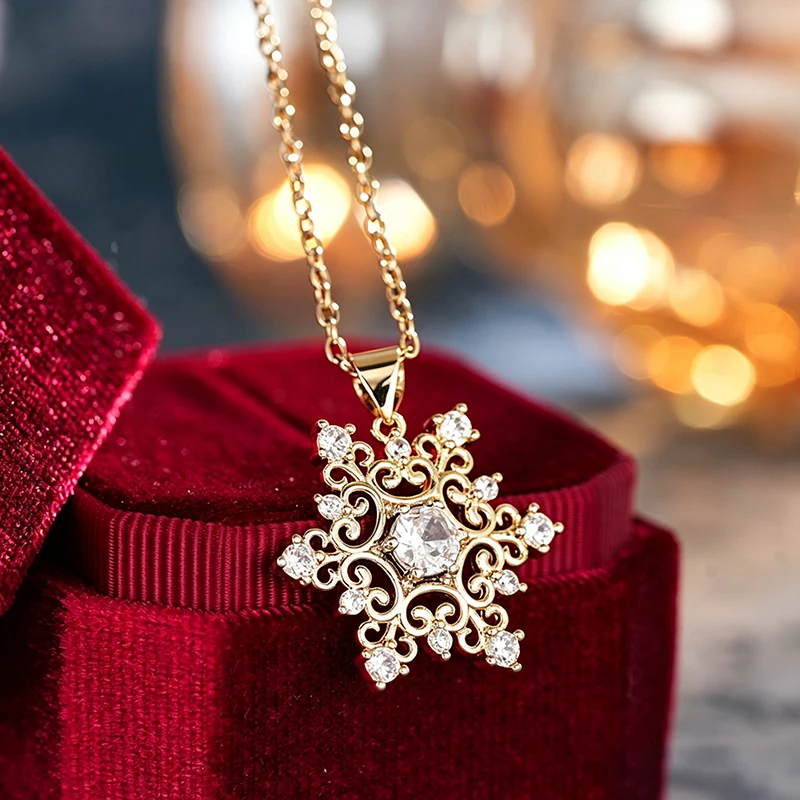 Huitan Schneeflocken-Kette Damen – goldfarben mit Zirkonia